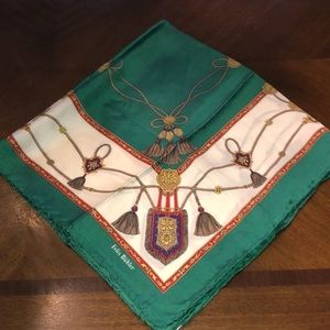 Felix Buhler Vintage Green Equestrian Rope Tassel Silk Like Scarf